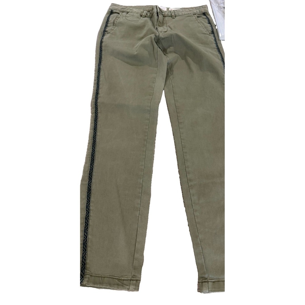 Chino by Anthropologie Olive Relaxed Pants Size 27 Side Stripe Cotton